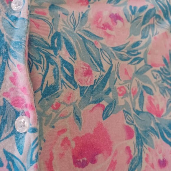 Lilly Pulitzer Women’s Pajama Top Sz L Pink Blue Floral Button Front Sleep Shirt - Picture 4 of 7